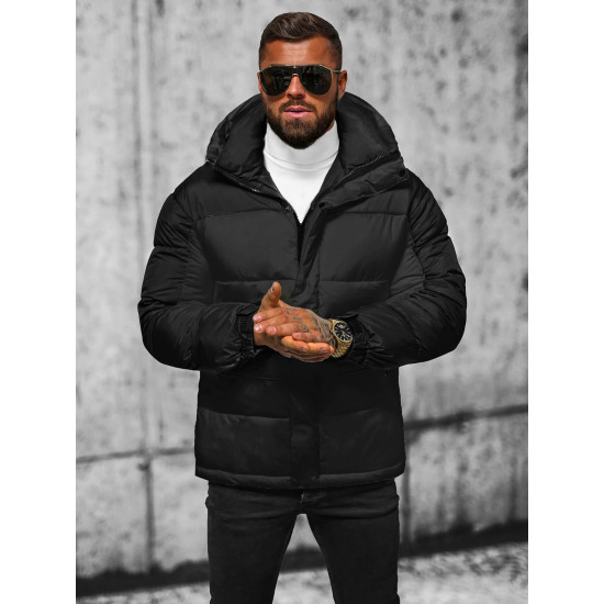 Black men's quilted winter jacket Poker JS/31M5008 - Men's Jackets and Coats Black men's quilted winter jacket Poker JS/31M5008
