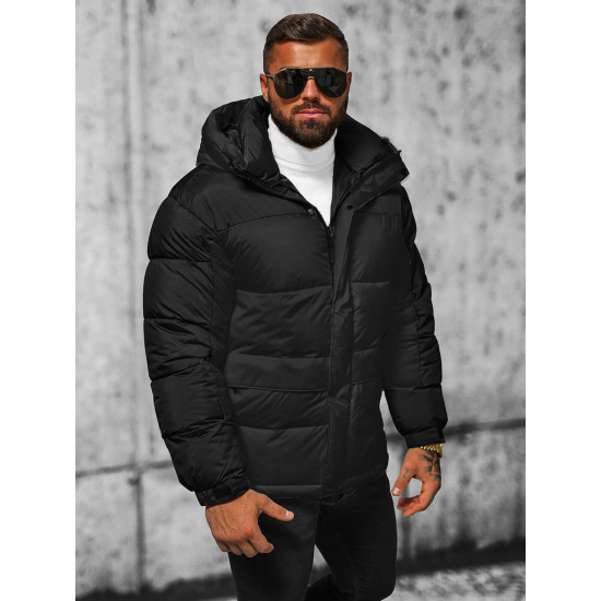 Black men's quilted winter jacket Poker JS/31M5008 - Men's Jackets and Coats Black men's quilted winter jacket Poker JS/31M5008