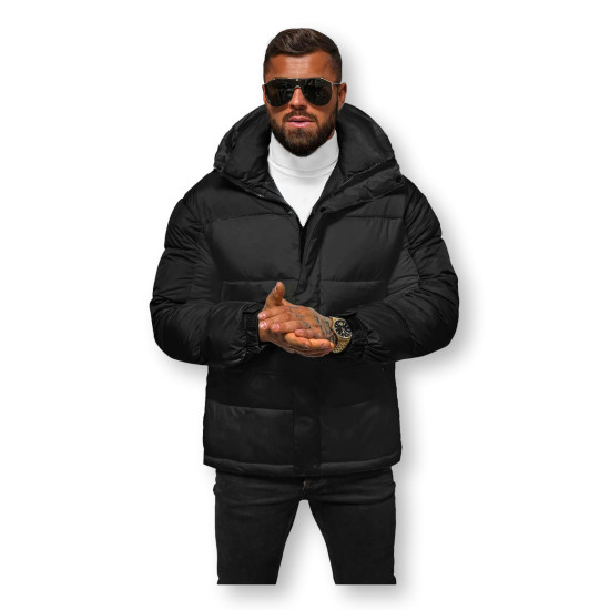 Black men's quilted winter jacket Poker JS/31M5008 - Men's Jackets and Coats Black men's quilted winter jacket Poker JS/31M5008