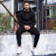 Black hooded zip-up tracksuit for men PK3030 - Clothing with inscriptions Black hooded zip-up tracksuit for men PK3030