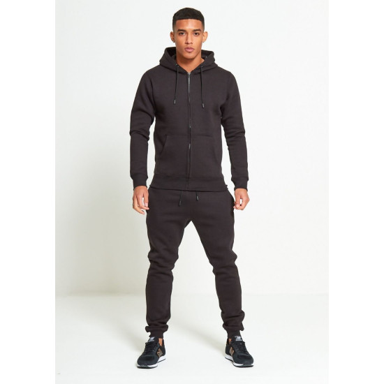 Black hooded zip-up tracksuit for men PK3030 - Clothing with inscriptions Black hooded zip-up tracksuit for men PK3030