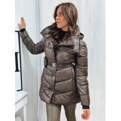 Moteriškas rudas dygsniuotas žieminis paltas Molina