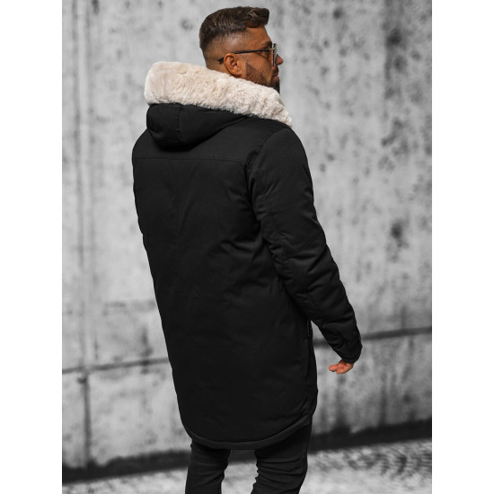 Men's black winter jacket with fur Eget JS/22M316/392 - Men's Jackets and Coats Men's black winter jacket with fur Eget JS/22M316/392