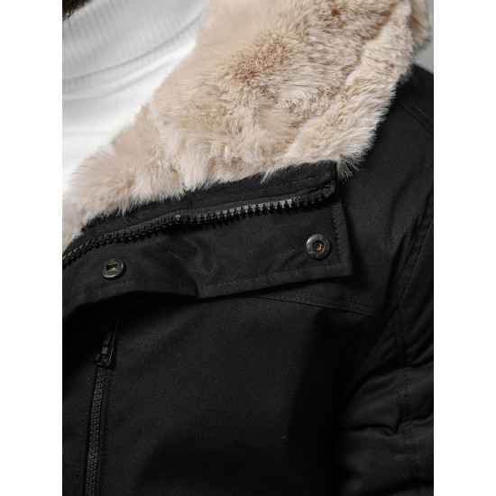 Men's black winter jacket with fur Eget JS/22M316/392 - Men's Jackets and Coats Men's black winter jacket with fur Eget JS/22M316/392