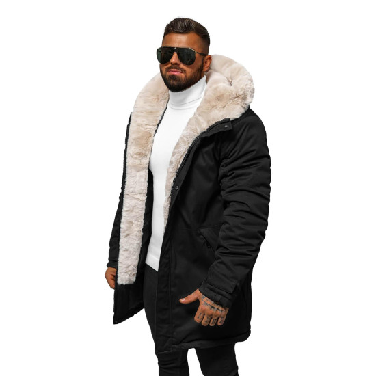 Men's black winter jacket with fur Eget JS/22M316/392 - Men's Jackets and Coats Men's black winter jacket with fur Eget JS/22M316/392
