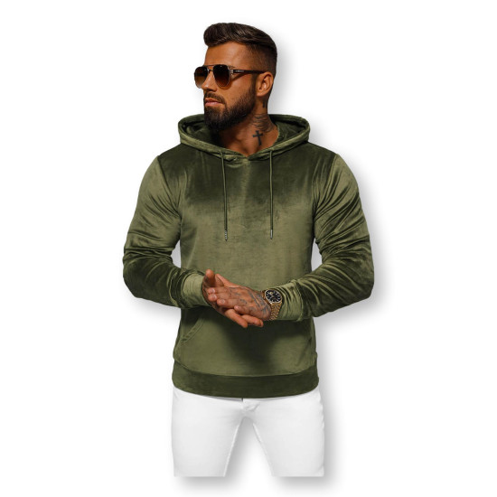Men's green velour hooded jumper JS/8B1170/3 - Action Men's green velour hooded jumper JS/8B1170/3