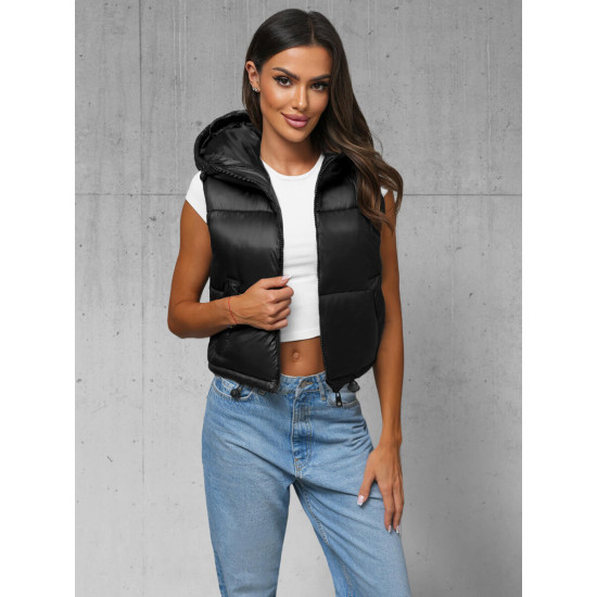Moteriška juoda dygsniuota liemenė Zip JS/5M3191/392 - Moterims Moteriška juoda dygsniuota liemenė Zip JS/5M3191/392
