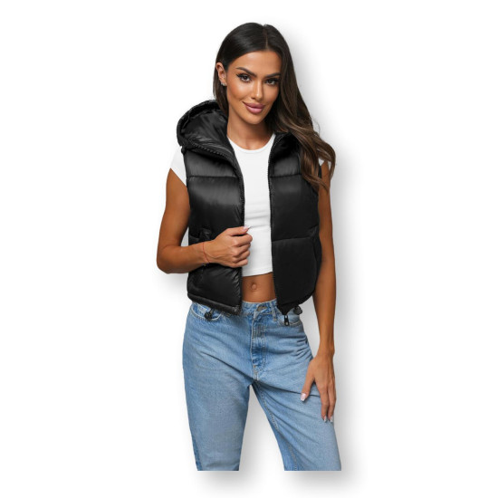Moteriška juoda dygsniuota liemenė Zip JS/5M3191/392 - Moterims Moteriška juoda dygsniuota liemenė Zip JS/5M3191/392