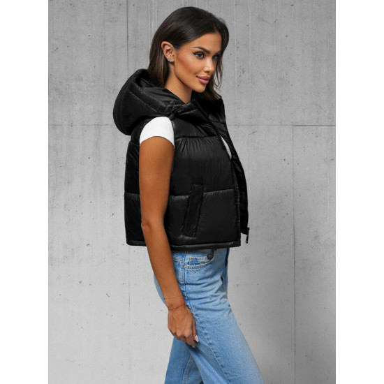 Moteriška juoda dygsniuota liemenė Zip JS/5M3191/392 - Moterims Moteriška juoda dygsniuota liemenė Zip JS/5M3191/392