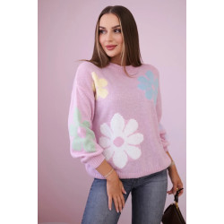 Moteriškas rožinis megztinis su gėlėmis Floren