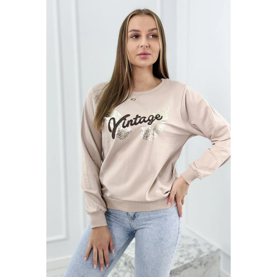 Moteriškas smėlinis džemperis Vintage 27434 - Džemperiai Moteriškas smėlinis džemperis Vintage 27434