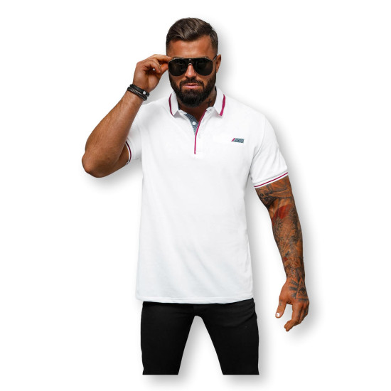 Vyriški balti polo marškinėliai Team O/DA758 - Marškinėliai Vyriški balti polo marškinėliai Team O/DA758