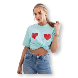 Moteriški šviesios mėtinės spalvos marškinėliai TwoHearts