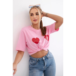 Moteriški rožiniai marškinėliai TwoHearts