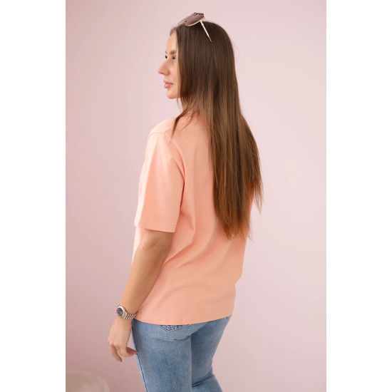Moteriški persikinės spalvos marškinėliai Madame 28448 - Moterims Moteriški persikinės spalvos marškinėliai Madame 28448