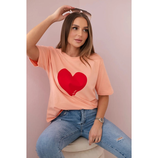 Moteriški persikinės spalvos marškinėliai Madame 28448 - Moterims Moteriški persikinės spalvos marškinėliai Madame 28448