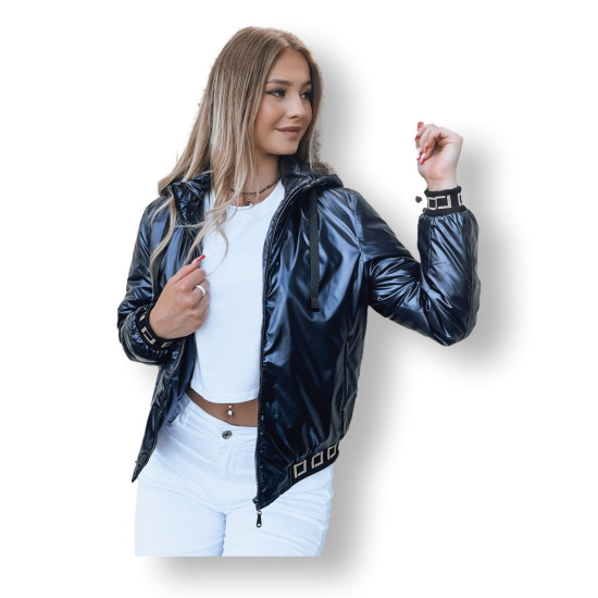 Moteriška blizgi tamsiai mėlyna striukė Demet TY3789 - Moterims Moteriška blizgi tamsiai mėlyna striukė Demet TY3789