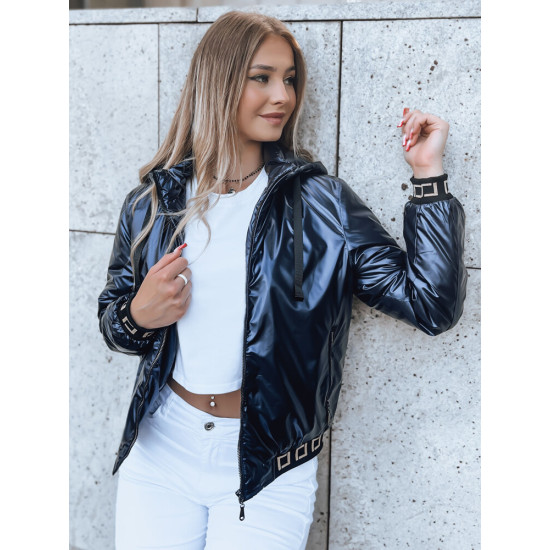 Moteriška blizgi tamsiai mėlyna striukė Demet TY3789 - Moterims Moteriška blizgi tamsiai mėlyna striukė Demet TY3789