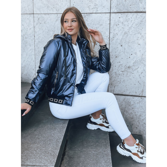 Moteriška blizgi tamsiai mėlyna striukė Demet TY3789 - Moterims Moteriška blizgi tamsiai mėlyna striukė Demet TY3789