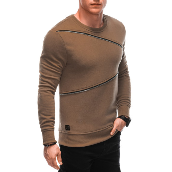 Vyriškas rudas džemperis Zipper OM-SSNZ-22FW-005 - Vyriški džemperiai Vyriškas rudas džemperis Zipper OM-SSNZ-22FW-005
