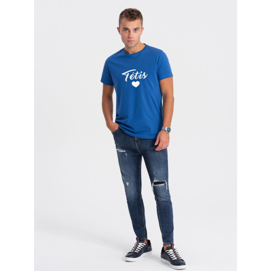 Men's blue T-shirt Dad (white) PK1468 - Notes for men Men's blue T-shirt Dad (white) PK1468