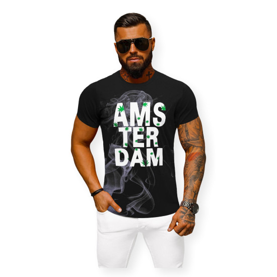Black men's T-shirt Amsterdam O/T128/3Z - T-shirt Black men's T-shirt Amsterdam O/T128/3Z
