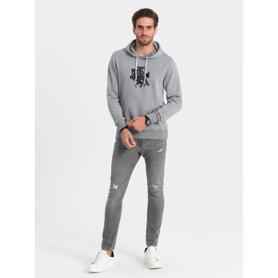 Grey men's hooded jumper Vytis B979 - Men's Sweaters| Sweaters online Grey men's hooded jumper Vytis B979