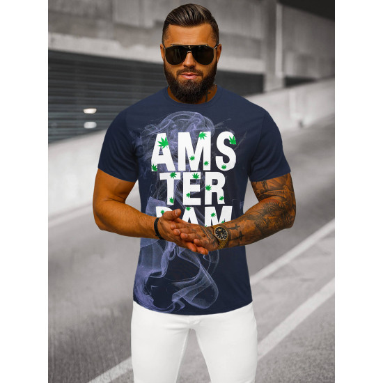 Dark blue shirt for men Amsterdam O/T128/25Z - T-shirt Dark blue shirt for men Amsterdam O/T128/25Z