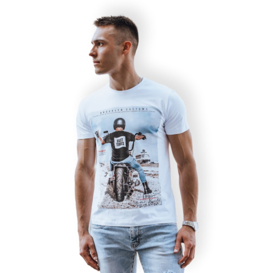 Vyriški balti marškinėliai Motocycle RX5535 - Marškinėliai Vyriški balti marškinėliai Motocycle RX5535