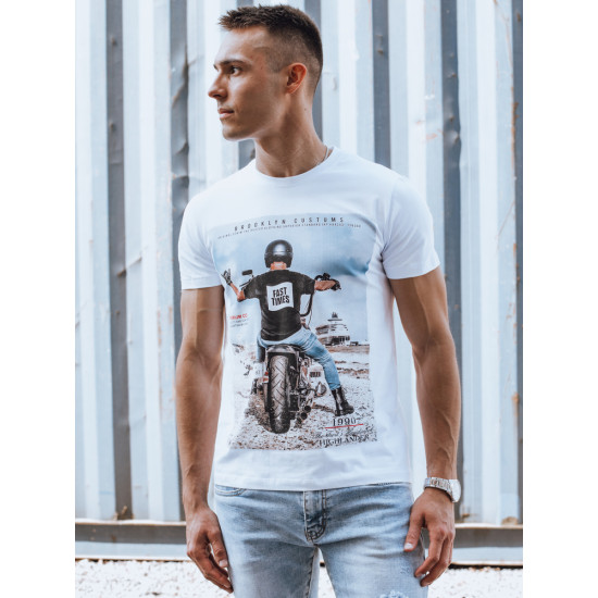 Vyriški balti marškinėliai Motocycle RX5535 - Marškinėliai Vyriški balti marškinėliai Motocycle RX5535