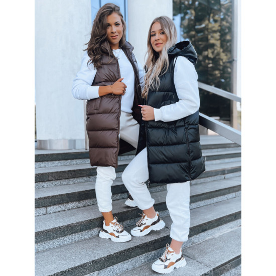 Ilga juoda liemenė su gobtuvu Far TY3748 - Moterims Ilga juoda liemenė su gobtuvu Far TY3748