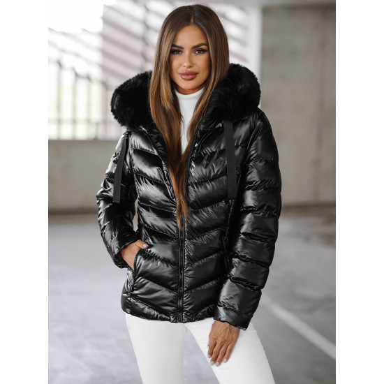 Juoda blizgi moteriška striukė Alexa JS/5M3138/392AZ - Moterims Juoda blizgi moteriška striukė Alexa JS/5M3138/392AZ