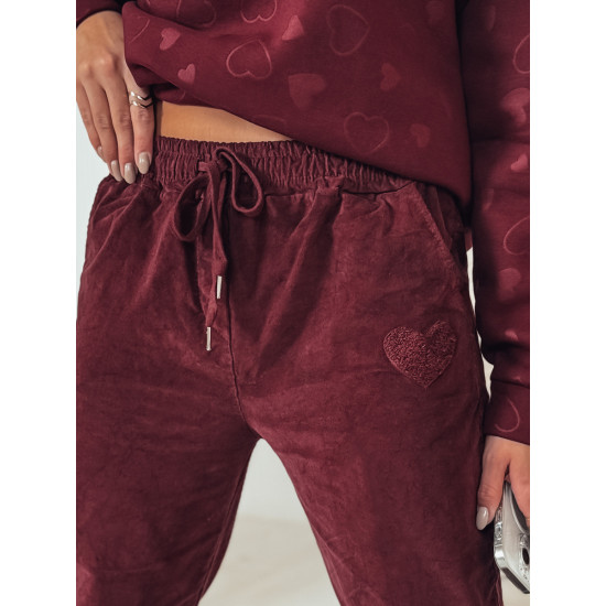 Moteriškos velvetinės bordo spalvos laisvalaikio kelnės Velvi UY2287 - Džinsai ir Kelnės Moteriškos velvetinės bordo spalvos laisvalaikio kelnės Velvi UY2287