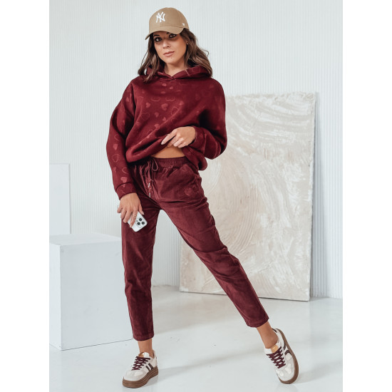 Moteriškos velvetinės bordo spalvos laisvalaikio kelnės Velvi UY2287 - Džinsai ir Kelnės Moteriškos velvetinės bordo spalvos laisvalaikio kelnės Velvi UY2287