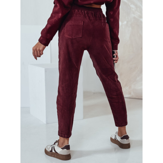Moteriškos velvetinės bordo spalvos laisvalaikio kelnės Velvi UY2287 - Džinsai ir Kelnės Moteriškos velvetinės bordo spalvos laisvalaikio kelnės Velvi UY2287