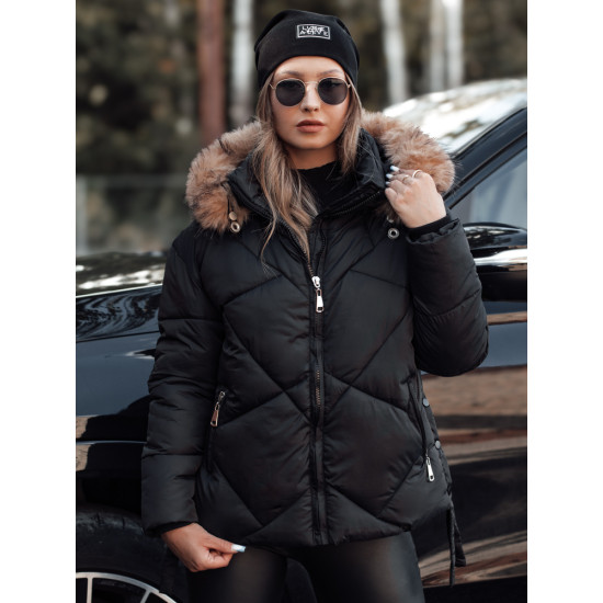 Moteriška juoda dygsniuota žieminė striukė Sisi TY4716