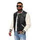 Leather bomber jacket black white Alfa JS/11Z8112 - Action Leather bomber jacket black white Alfa JS/11Z8112