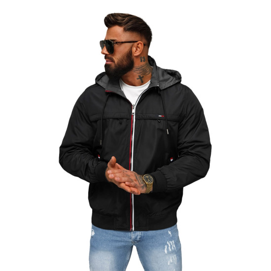 Juoda striukė su gobtuvu Kemir JS/16M9207/392 - Vyrams Juoda striukė su gobtuvu Kemir JS/16M9207/392