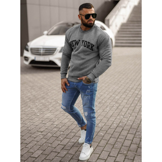Men's grey hooded jumper New York JS/8B1362/5 - Men's Sweaters| Sweaters online Men's grey hooded jumper New York JS/8B1362/5