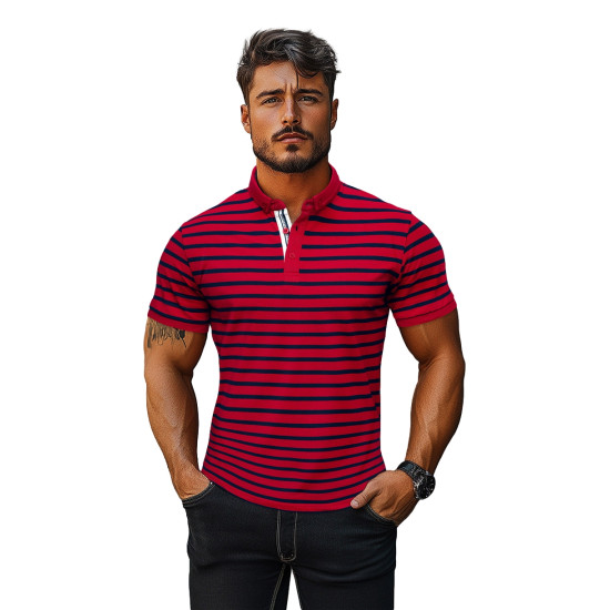 Men's striped red polo shirt Donat O/PA6636 - T-shirt Men's striped red polo shirt Donat O/PA6636