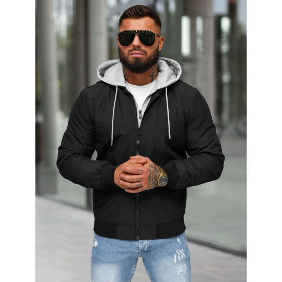 Men's black hooded jacket Eidan JS/84M3031/392 - For men Men's black hooded jacket Eidan JS/84M3031/392