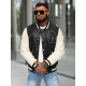 Leather bomber jacket black white Alfa JS/11Z8112 - Action Leather bomber jacket black white Alfa JS/11Z8112