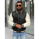 Leather bomber jacket black white Alfa JS/11Z8112 - Action Leather bomber jacket black white Alfa JS/11Z8112