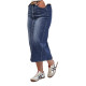 Long denim skirt in dark blue Merita CY0482 - For women Long denim skirt in dark blue Merita CY0482