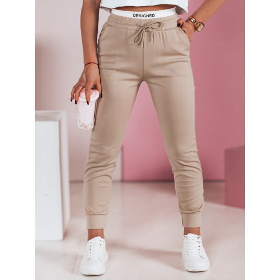 Moteriškos laisvalaikio rusvos slim fit kelnės Sport UY2399 - Džinsai ir Kelnės Moteriškos laisvalaikio rusvos slim fit kelnės Sport UY2399