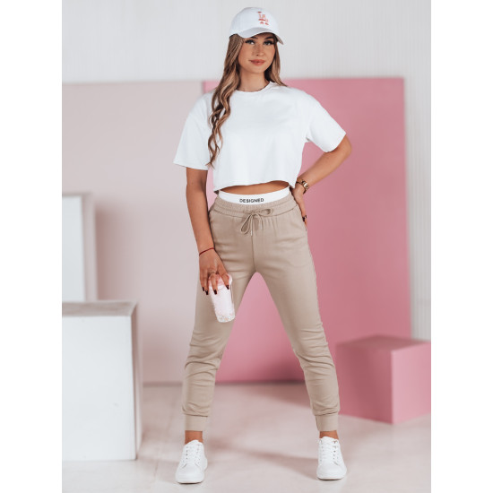 Moteriškos laisvalaikio rusvos slim fit kelnės Sport UY2399 - Džinsai ir Kelnės Moteriškos laisvalaikio rusvos slim fit kelnės Sport UY2399