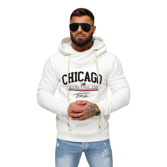 Vyriškas baltas džemperis su gobtuvu Chicago O/TT30508 - Vyriški džemperiai Vyriškas baltas džemperis su gobtuvu Chicago O/TT30508