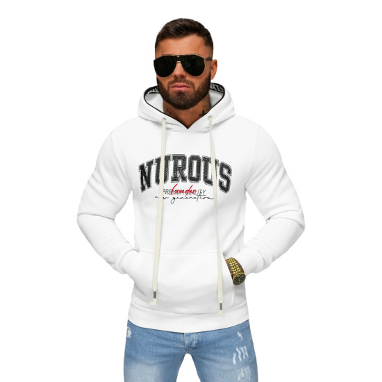 Vyriškas baltas džemperis su gobtuvu Nurous O/TT30510 - Vyriški džemperiai Vyriškas baltas džemperis su gobtuvu Nurous O/TT30510