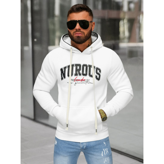 Vyriškas baltas džemperis su gobtuvu Nurous O/TT30510 - Vyriški džemperiai Vyriškas baltas džemperis su gobtuvu Nurous O/TT30510