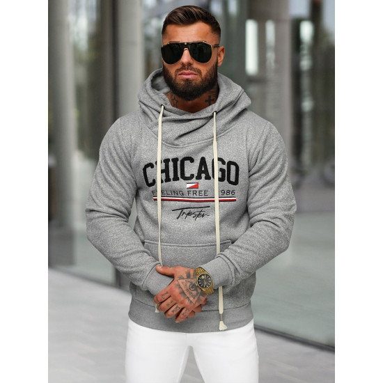 Men's grey hooded jumper Chicago O/TT30508 - Men's Sweaters| Sweaters online Men's grey hooded jumper Chicago O/TT30508